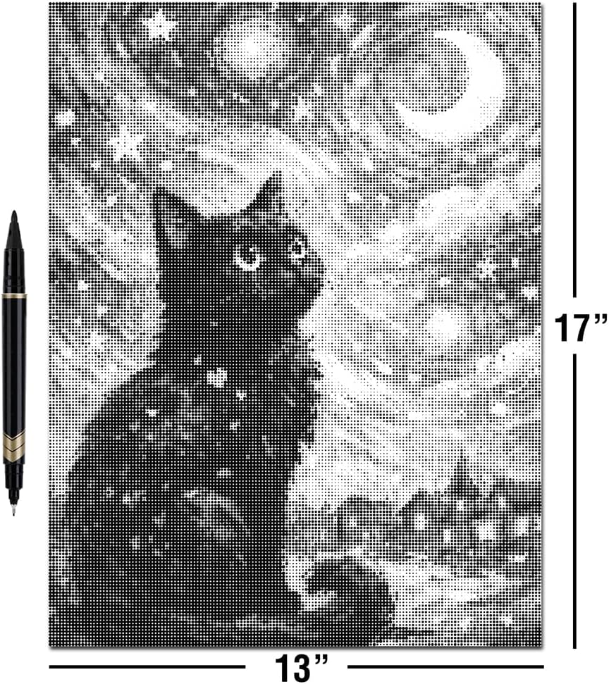 On The Dot Art—Dot Painting Kit for Adults|Starry, Starry Gato Black Cat & Moon 13x17 Canvas w/Dual-Tip Marker|Relaxing Art Activity Alternative to Diamond Painting|No Tiny Pieces,No Mess Great Gift