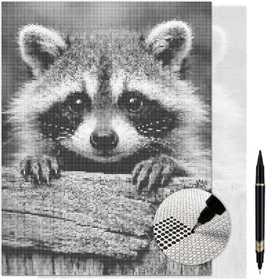 On The Dot Art — Dot Painting Kit for Adults | Raccoon Rascal 13x17 Canvas with Dual-Tip Marker | Relaxing Art Activity, Easier Alternative to Diamond Painting | No Tiny Pieces, No Mess | Great Gift