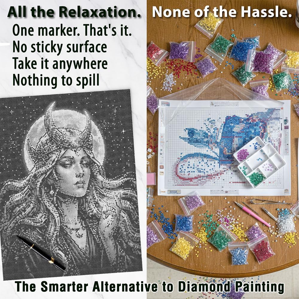 On The Dot Art — Dot Painting Kit for Adults | Moon Goddess 13x17 Canvas with Dual Tip Marker | Relaxing Art Activity Alternative to Diamond Painting No Tiny Pieces No Mess Gift