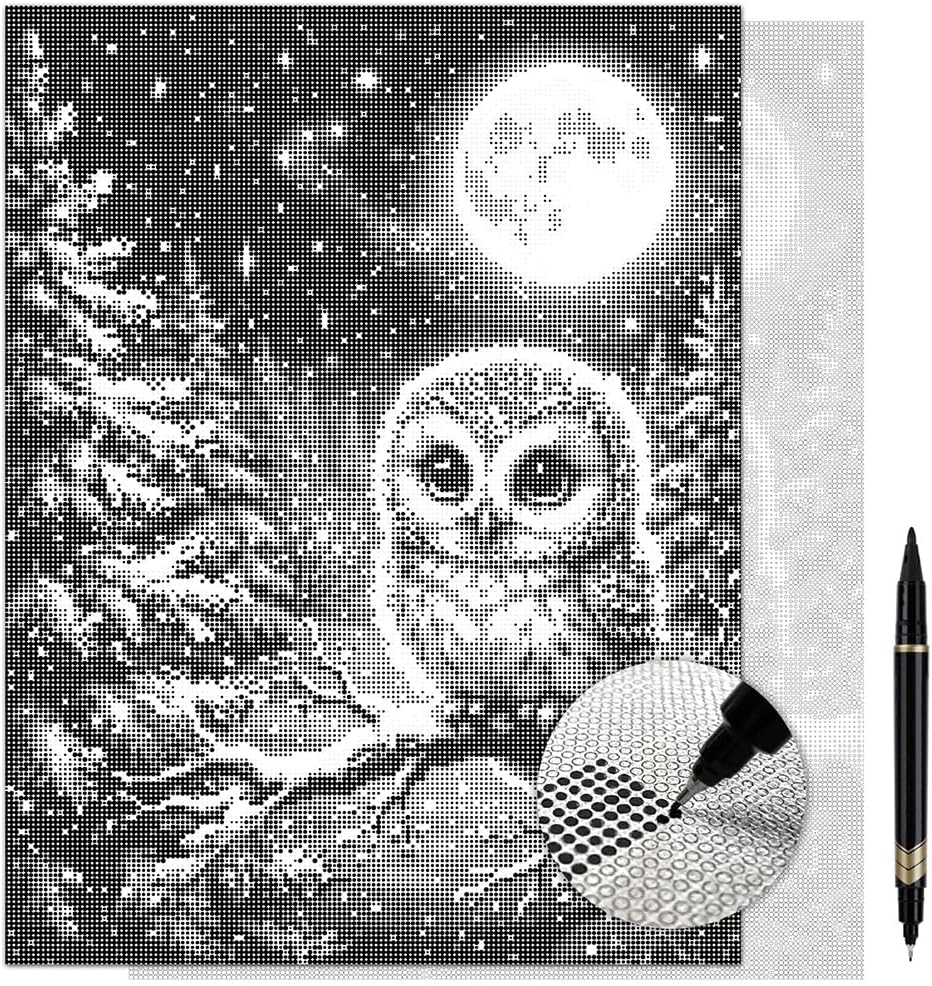 On The Dot Art Dot Painting Kit for Adults Moonlight Guardian Owl 13x17 Canvas with Dual Tip Marker Easier Alternative to Diamond Painting No Tiny Pieces No Mess Relaxing Gift