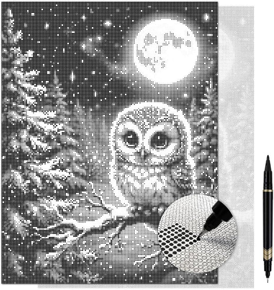 On The Dot Art Dot Painting Kit for Adults Moonlight Guardian Owl 13x17 Canvas with Dual Tip Marker Easier Alternative to Diamond Painting No Tiny Pieces No Mess Relaxing Gift