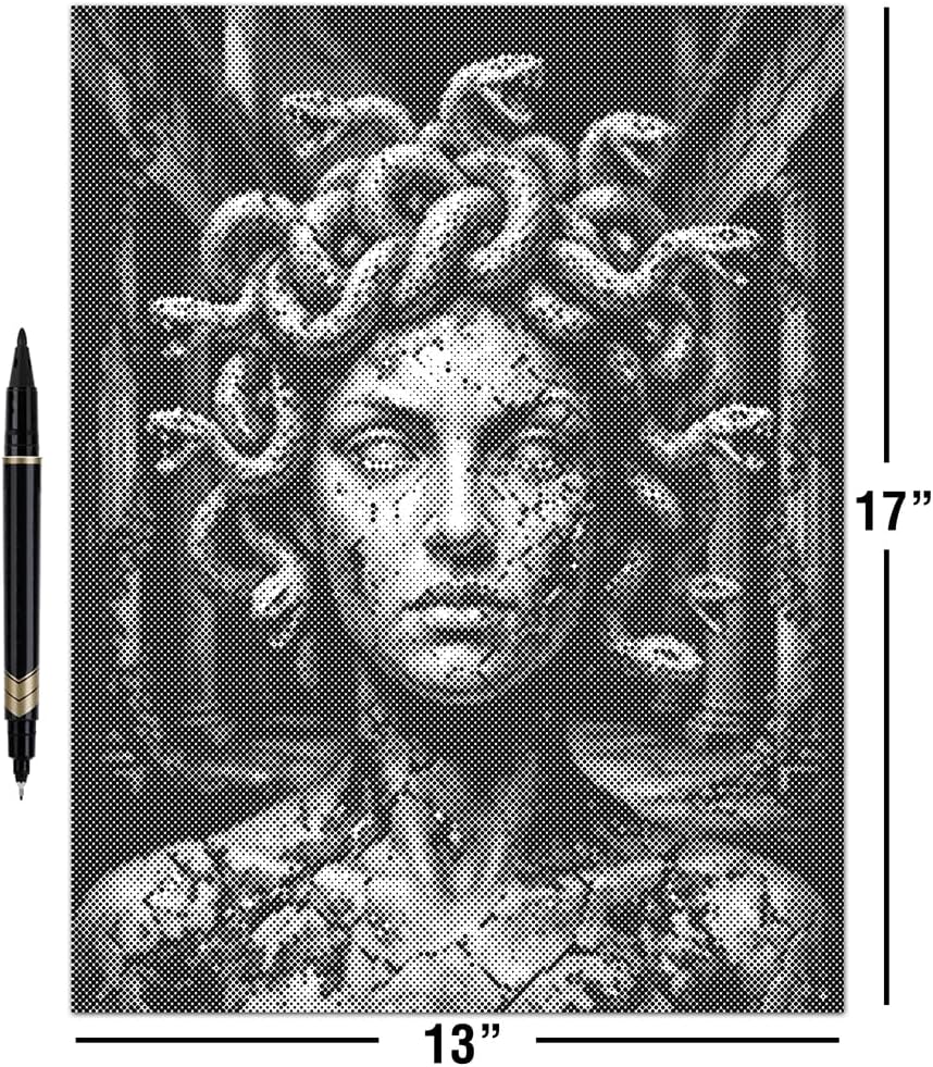On The Dot Art — Dot Painting Kit for Adults | Medusa 13x17 Canvas with Dual Tip Marker | Relaxing Gothic Mythology Art Activity Alternative to Diamond Painting No Mess Gift