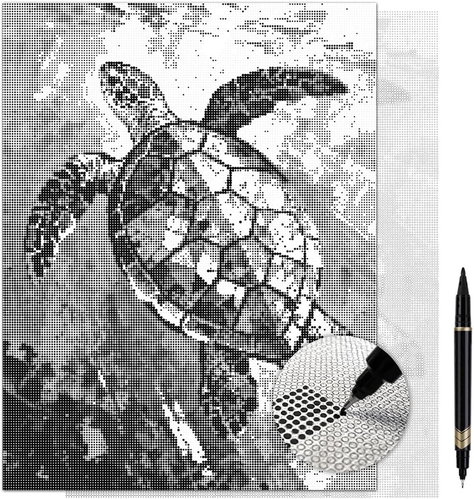 On The Dot Art Dot Painting Kit for Adults|Ocean Motion Sea Turtle 13x17 Canvas w/Dual Tip Marker|Relaxing Alternative to Diamond Painting|No Tiny Pieces No Mess Wildlife Coastal Decor Frameable Gift