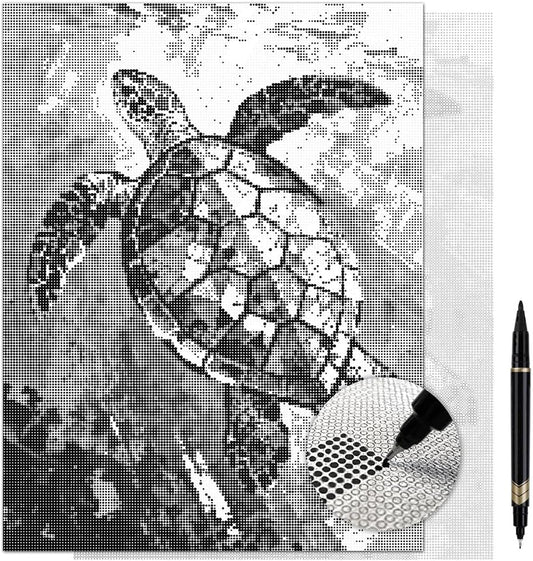 On The Dot Art Dot Painting Kit for Adults|Ocean Motion Sea Turtle 13x17 Canvas w/Dual Tip Marker|Relaxing Alternative to Diamond Painting|No Tiny Pieces No Mess Wildlife Coastal Decor Frameable Gift