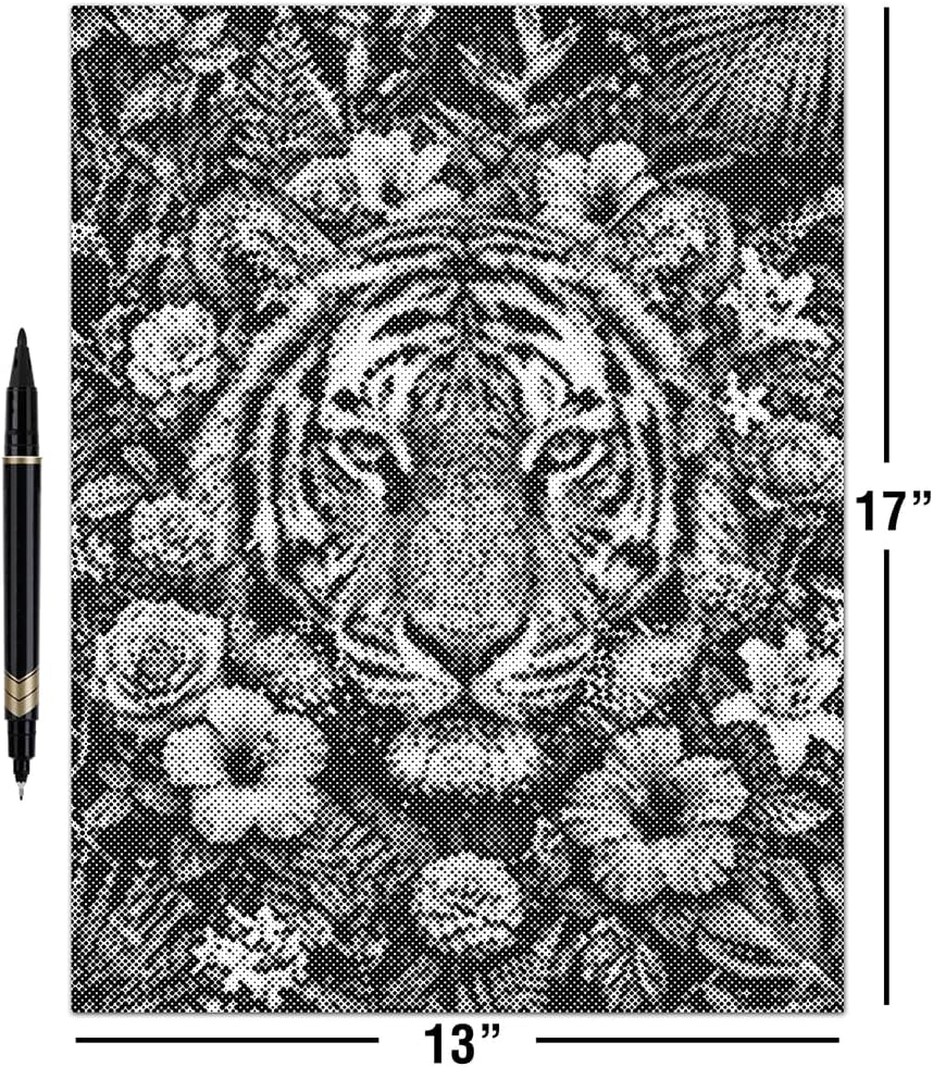 On The Dot Art — Dot Painting Kit for Adults | Savage Bloom Tiger 13x17 Canvas with Dual Tip Marker | Relaxing Art Activity Alternative to Diamond Painting | No Tiny Pieces No Mess Frameable Gift
