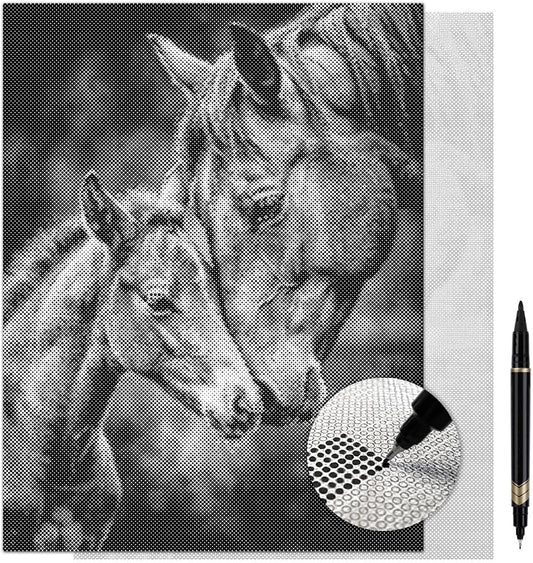 On The Dot Art Dot Painting Kit for Adults | First Bond Horse, Mare & Foal 13x17 Canvas with Dual Tip Marker | Relaxing Art Activity Alternative to Diamond Painting | No Tiny Pieces Frameable Gift