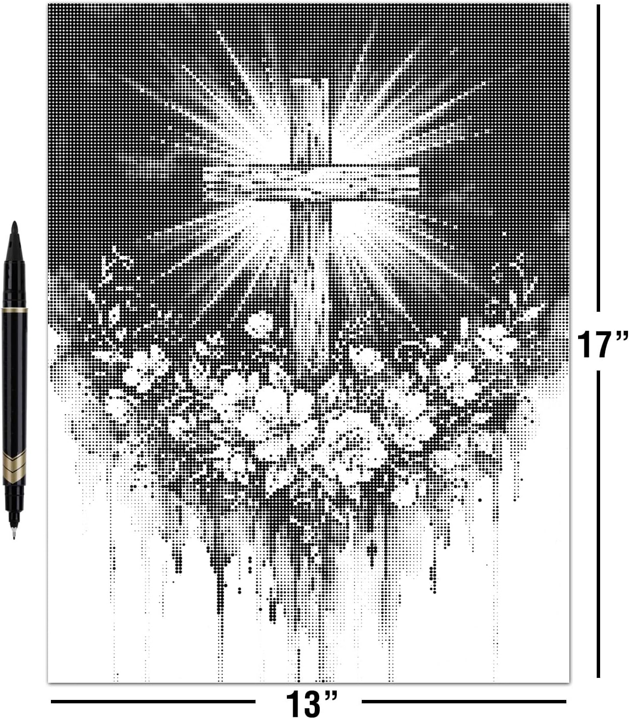 On The Dot Art Dot Painting Kit for Adults |Faith in Bloom Christian Cross 13x17 Canvas with Dual Tip Marker|Activity Alternative to Diamond Painting|No Tiny Pieces No Mess Floral Faith Frameable Gift