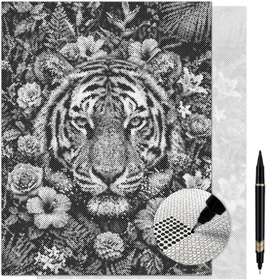 On The Dot Art — Dot Painting Kit for Adults | Savage Bloom Tiger 13x17 Canvas with Dual Tip Marker | Relaxing Art Activity Alternative to Diamond Painting | No Tiny Pieces No Mess Frameable Gift