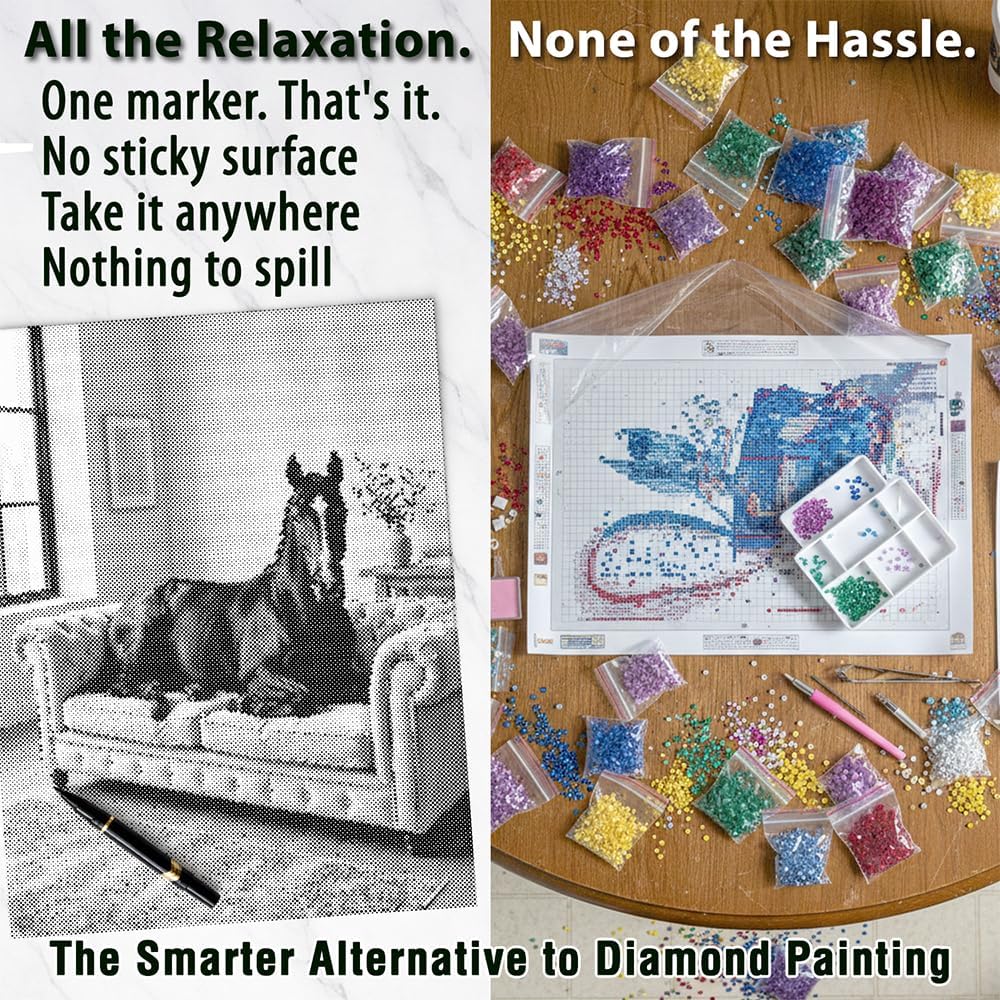 On The Dot Art Dot Painting Kit for Adults | Equestrian Elegance Horse 13x17 Canvas with Dual Tip Marker | Relaxing Art Activity Alternative to Diamond Painting | No Tiny Pieces No Mess Frameable Gift