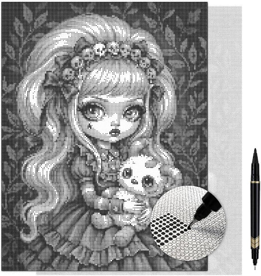 On The Dot Art - Painting Kit for Adults|The Little Monster Gothic Doll Girl 13x17 Canvas w/Dual Tip Marker|Relaxing Alternative to Diamond Painting|No Tiny Pcs No Mess Dark Aesthetic Frameable Gift