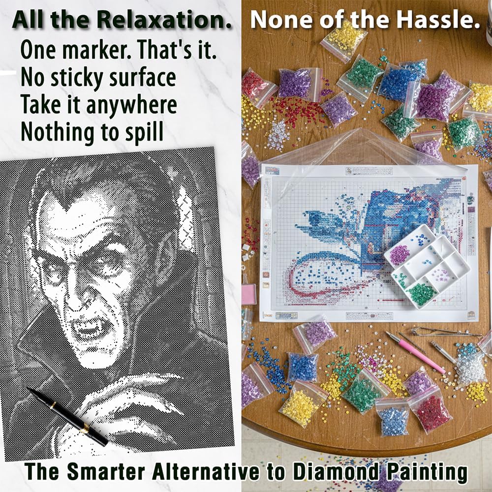 On The Dot Art — Dot Painting Kit for Adults | Dracula 13x17 Canvas with Dual-Tip Marker | Relaxing Art Activity Alternative to Diamond Painting | No Tiny Pieces No Mess Gothic Gift