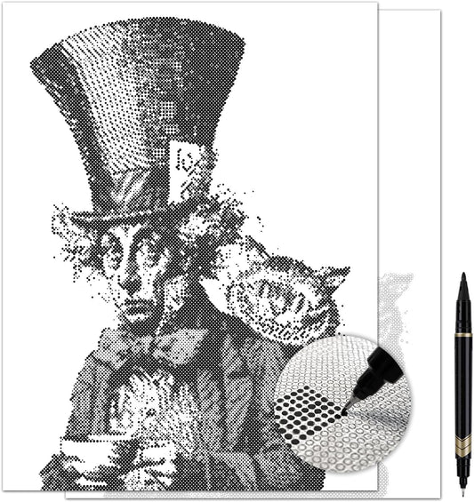 On The Dot Art — Dot Painting Kit for Adults | Mad Hatter 13x17 Canvas with Dual Tip Marker | Relaxing Art Activity Alternative to Diamond Painting | No Tiny Pieces No Mess Gift