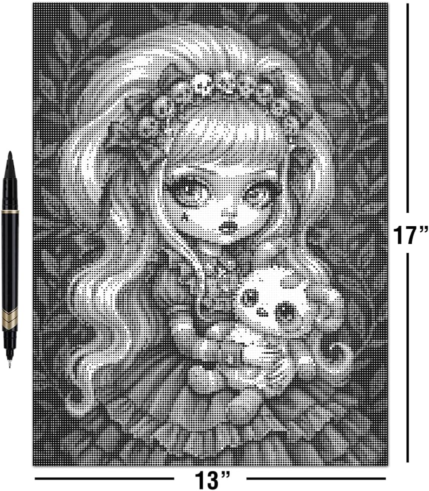 On The Dot Art - Painting Kit for Adults|The Little Monster Gothic Doll Girl 13x17 Canvas w/Dual Tip Marker|Relaxing Alternative to Diamond Painting|No Tiny Pcs No Mess Dark Aesthetic Frameable Gift
