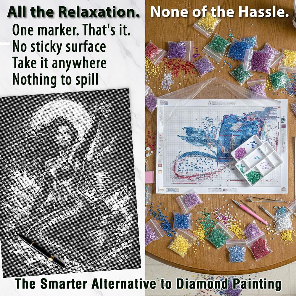 On The Dot Art — Dot Painting Kit for Adults | Mermaid 13x17 Canvas with Dual Tip Marker | Relaxing Fantasy Ocean Art Activity Alternative to Diamond Painting No Mess Gift