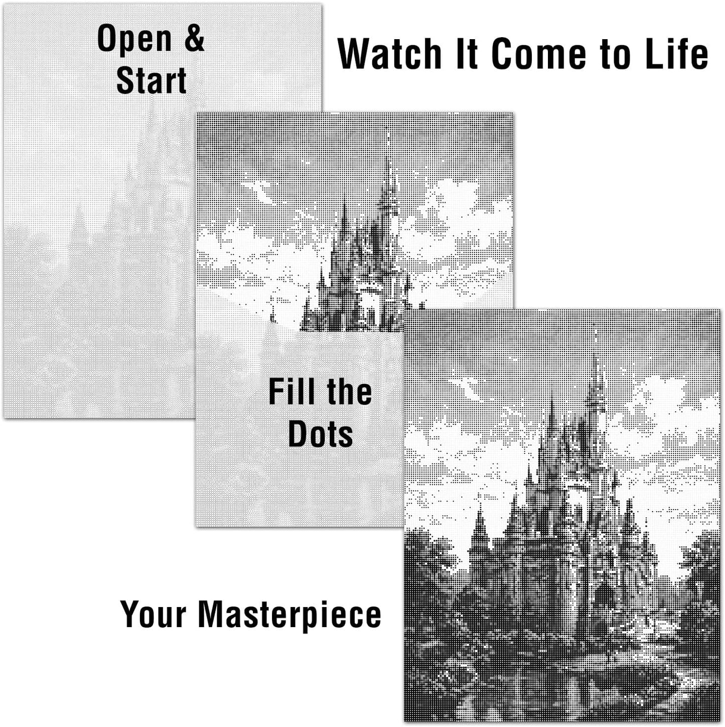 On The Dot Art Dot Painting Kit for Adults|The Magic Castle 13x17 Canvas with Dual Tip Marker|Activity Alternative to Diamond Painting| No Tiny Pieces No Mess Medieval Kingdom Storybook Frameable Gift