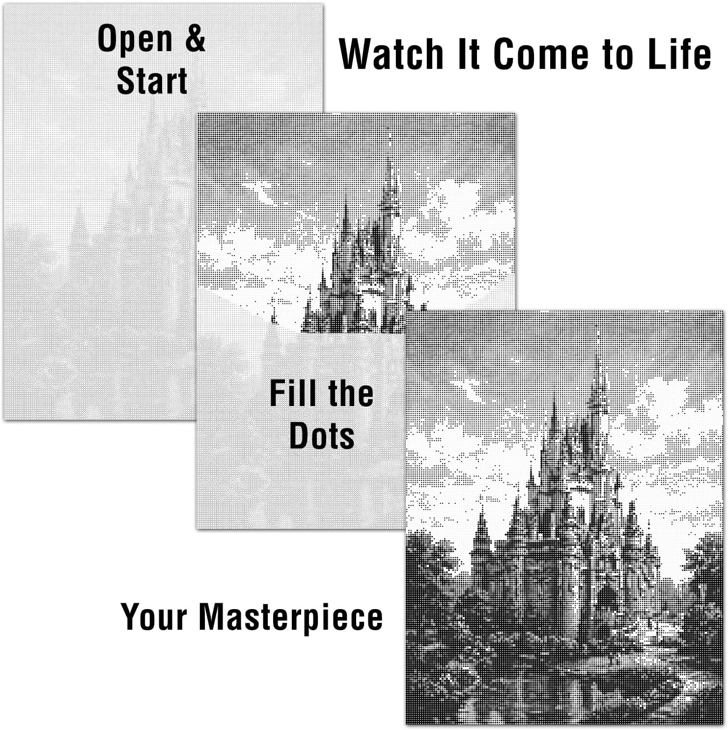 On The Dot Art Dot Painting Kit for Adults|The Magic Castle 13x17 Canvas with Dual Tip Marker|Activity Alternative to Diamond Painting| No Tiny Pieces No Mess Medieval Kingdom Storybook Frameable Gift