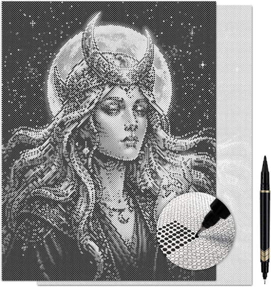 On The Dot Art — Dot Painting Kit for Adults | Moon Goddess 13x17 Canvas with Dual Tip Marker | Relaxing Art Activity Alternative to Diamond Painting No Tiny Pieces No Mess Gift