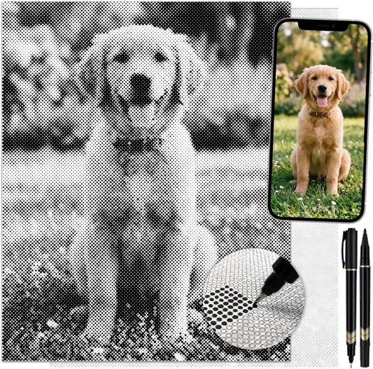 On the Dot Custom Pet Photo Dot Painting Kit – Personalized Dog Cat Portrait Canvas Art | Unique Mother's Day Present | Diamond Painting Alternative | Dual-Tip Marker | Ships from USA