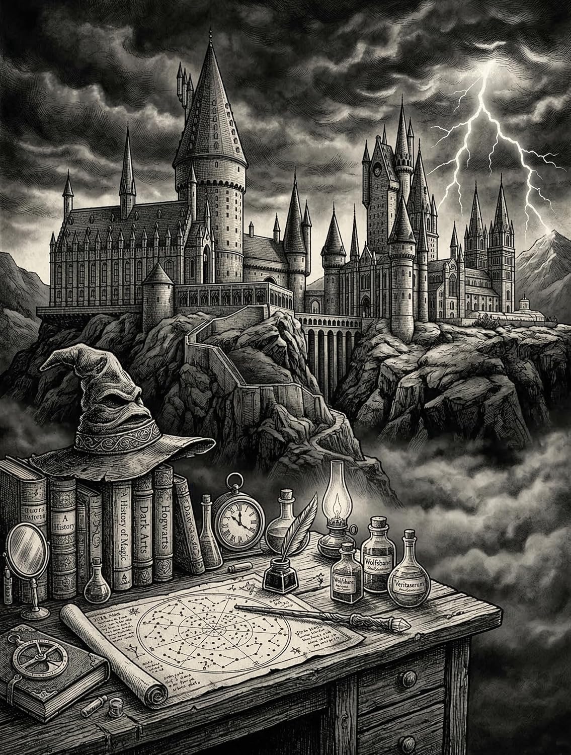 On The Dot Art Dot Painting Kit for Adults | The Wizards Gothic Castle Fantasy 13x17 Canvas w/Dual Tip Marker|Alternative to Diamond Painting| No Tiny Pieces No Mess Storybook Medieval Frameable Gift