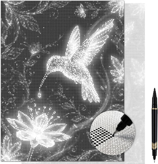 On The Dot Art Dot Painting Kit for Adults | Midnight Gleam Hummingbird 13x17 Canvas w/Dual Tip Marker | Relaxing Alternative to Diamond Painting | No Tiny Pieces No Mess Garden Lover Frameable Gift