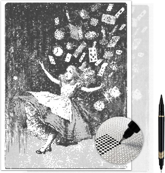 On The Dot Art — Dot Painting Kit for Adults | Alice Falling Down the Rabbit Hole 13x17 Canvas with Dual-Tip Marker |Relaxing Art Activity Alternative to Diamond Painting | No Tiny Pieces No Mess Gift