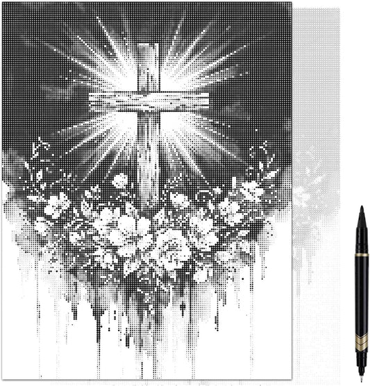 On The Dot Art Dot Painting Kit for Adults |Faith in Bloom Christian Cross 13x17 Canvas with Dual Tip Marker|Activity Alternative to Diamond Painting|No Tiny Pieces No Mess Floral Faith Frameable Gift