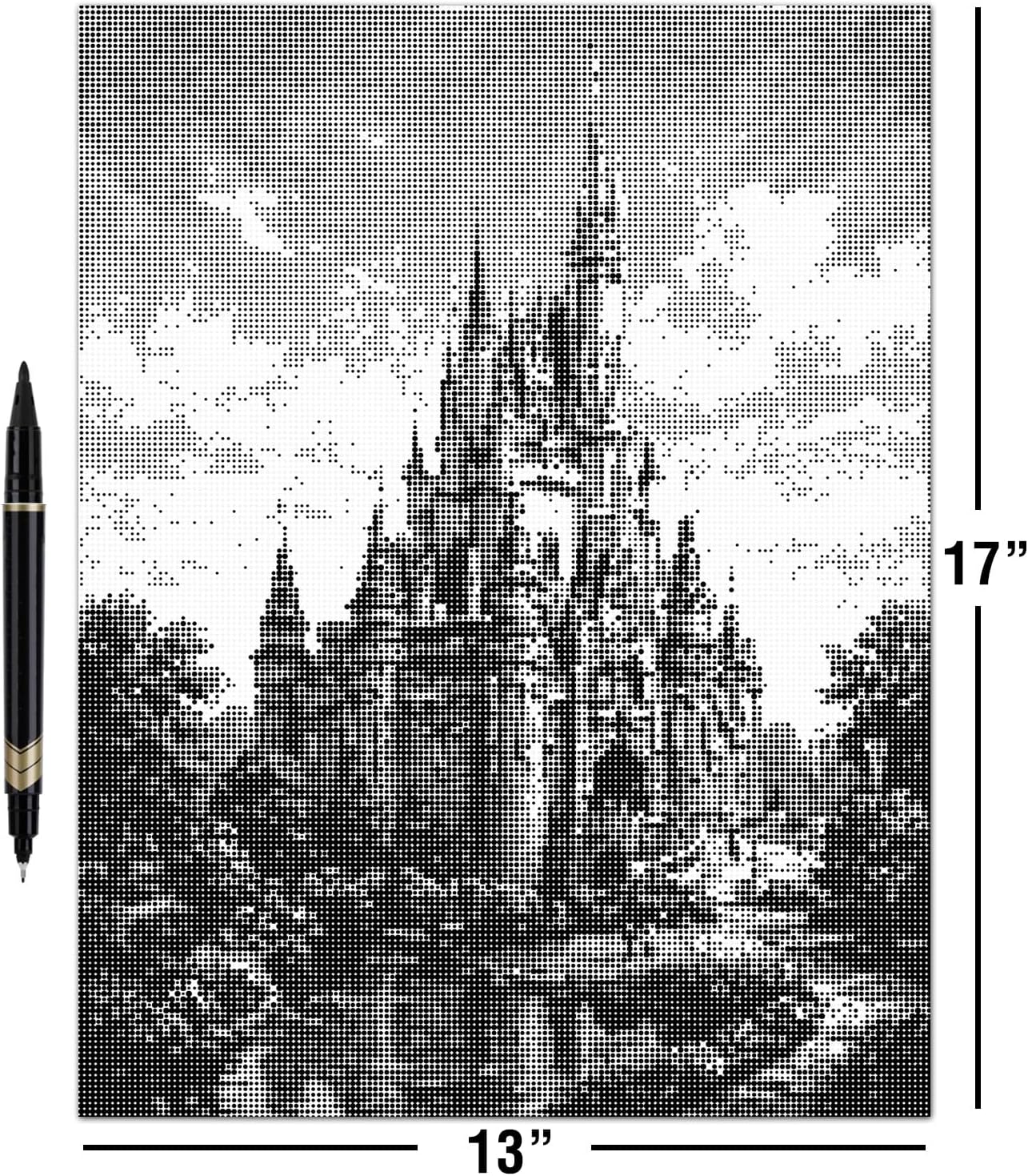 On The Dot Art Dot Painting Kit for Adults|The Magic Castle 13x17 Canvas with Dual Tip Marker|Activity Alternative to Diamond Painting| No Tiny Pieces No Mess Medieval Kingdom Storybook Frameable Gift