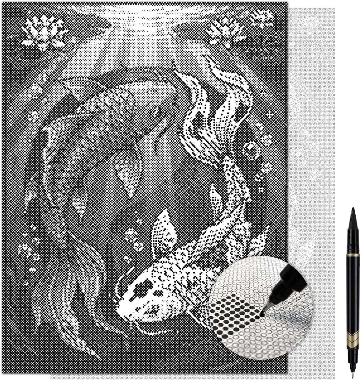 On The Dot Art — Dot Painting Kit for Adults | Koi Fish Yin Yang 13x17 Canvas with Dual Tip Marker | Relaxing Art Activity Alternative to Diamond Painting | No Tiny Pieces No Mess Gift