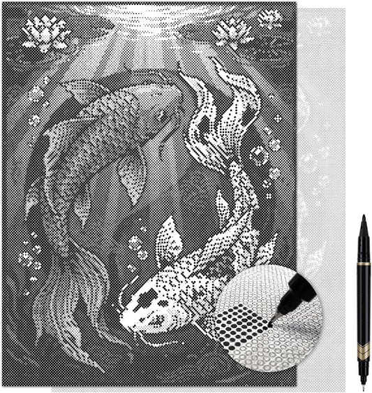 On The Dot Art — Dot Painting Kit for Adults | Koi Fish Yin Yang 13x17 Canvas with Dual Tip Marker | Relaxing Art Activity Alternative to Diamond Painting | No Tiny Pieces No Mess Gift