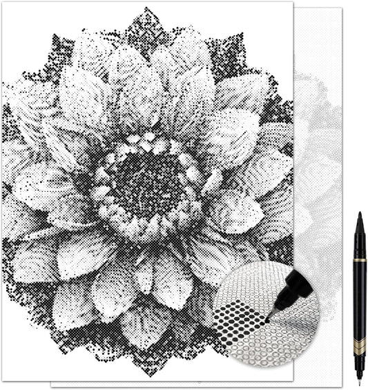 On The Dot Art — Dot Painting Kit for Adults | Lotus Crown Mandala Floral 13x17 Canvas with Dual Tip Marker | Easier Alternative to Diamond Painting No Tiny Pieces No Mess Gift Idea