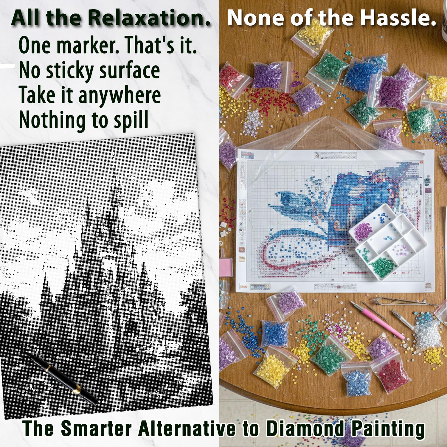 On The Dot Art Dot Painting Kit for Adults|The Magic Castle 13x17 Canvas with Dual Tip Marker|Activity Alternative to Diamond Painting| No Tiny Pieces No Mess Medieval Kingdom Storybook Frameable Gift