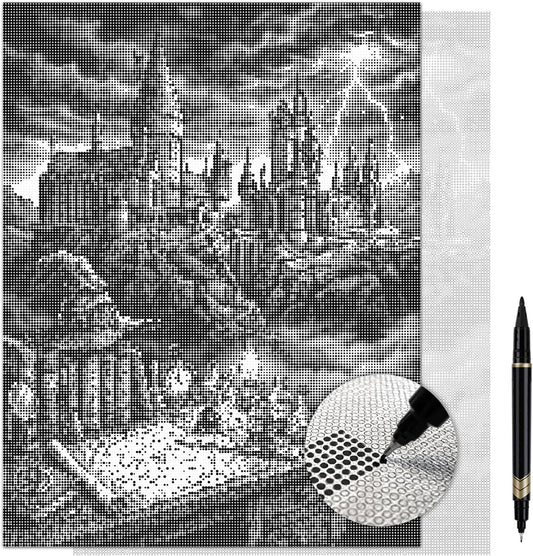 On The Dot Art Dot Painting Kit for Adults | The Wizards Gothic Castle Fantasy 13x17 Canvas w/Dual Tip Marker|Alternative to Diamond Painting| No Tiny Pieces No Mess Storybook Medieval Frameable Gift