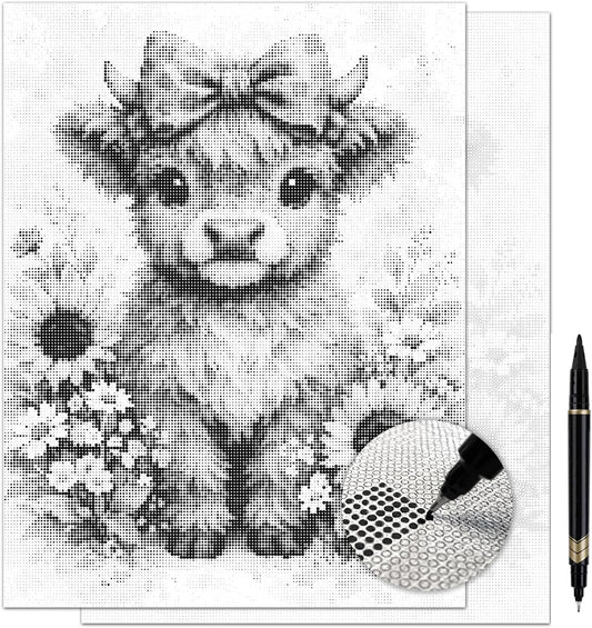 On The Dot Art — Dot Painting Kit for Adults|Shaggy Highland Cow 13x17 Canvas with Dual-Tip Marker|Relaxing Art Activity, Easier Alternative to Diamond Painting | No Tiny Pieces, No Mess | Great Gift