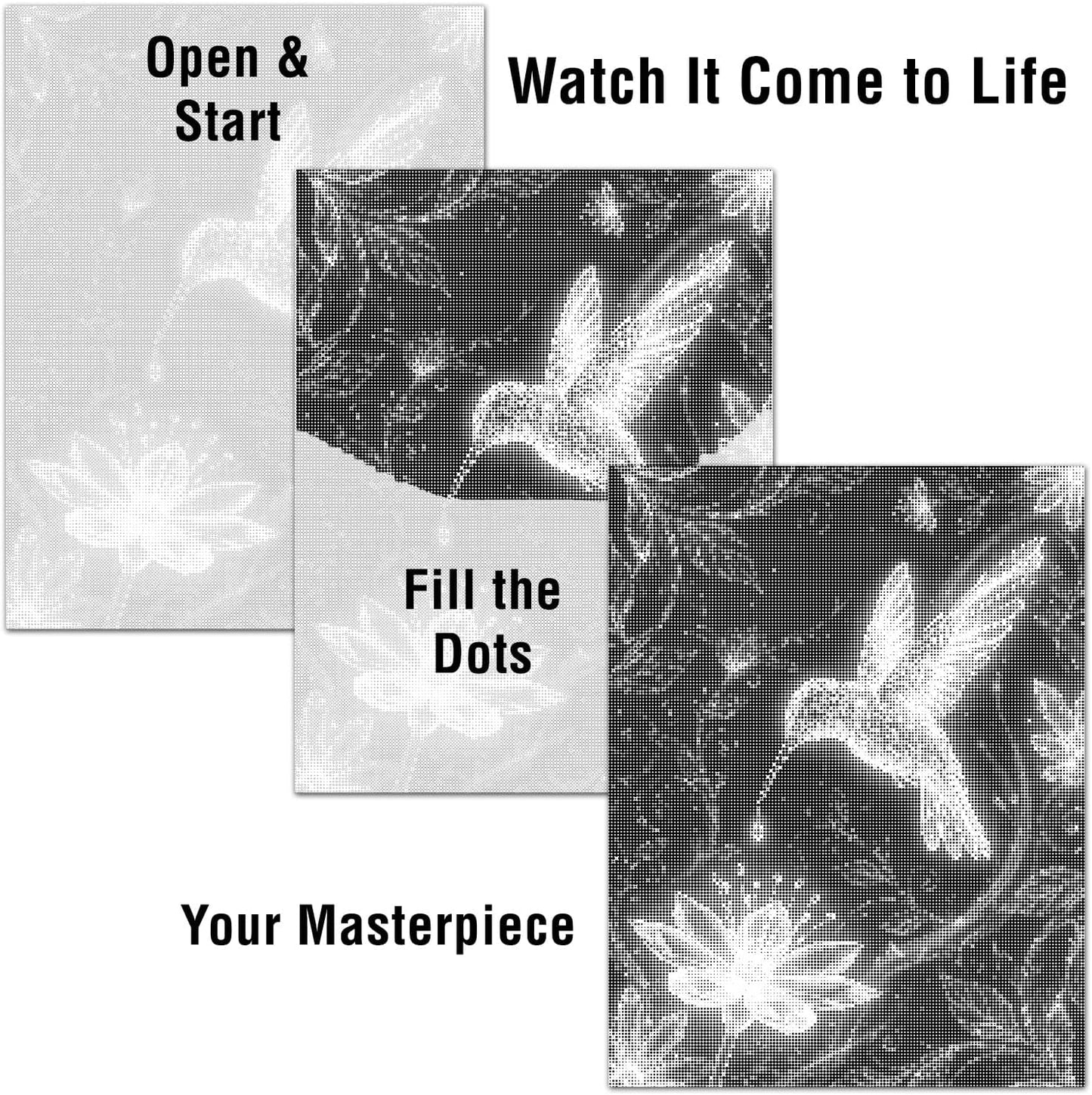 On The Dot Art Dot Painting Kit for Adults | Midnight Gleam Hummingbird 13x17 Canvas w/Dual Tip Marker | Relaxing Alternative to Diamond Painting | No Tiny Pieces No Mess Garden Lover Frameable Gift