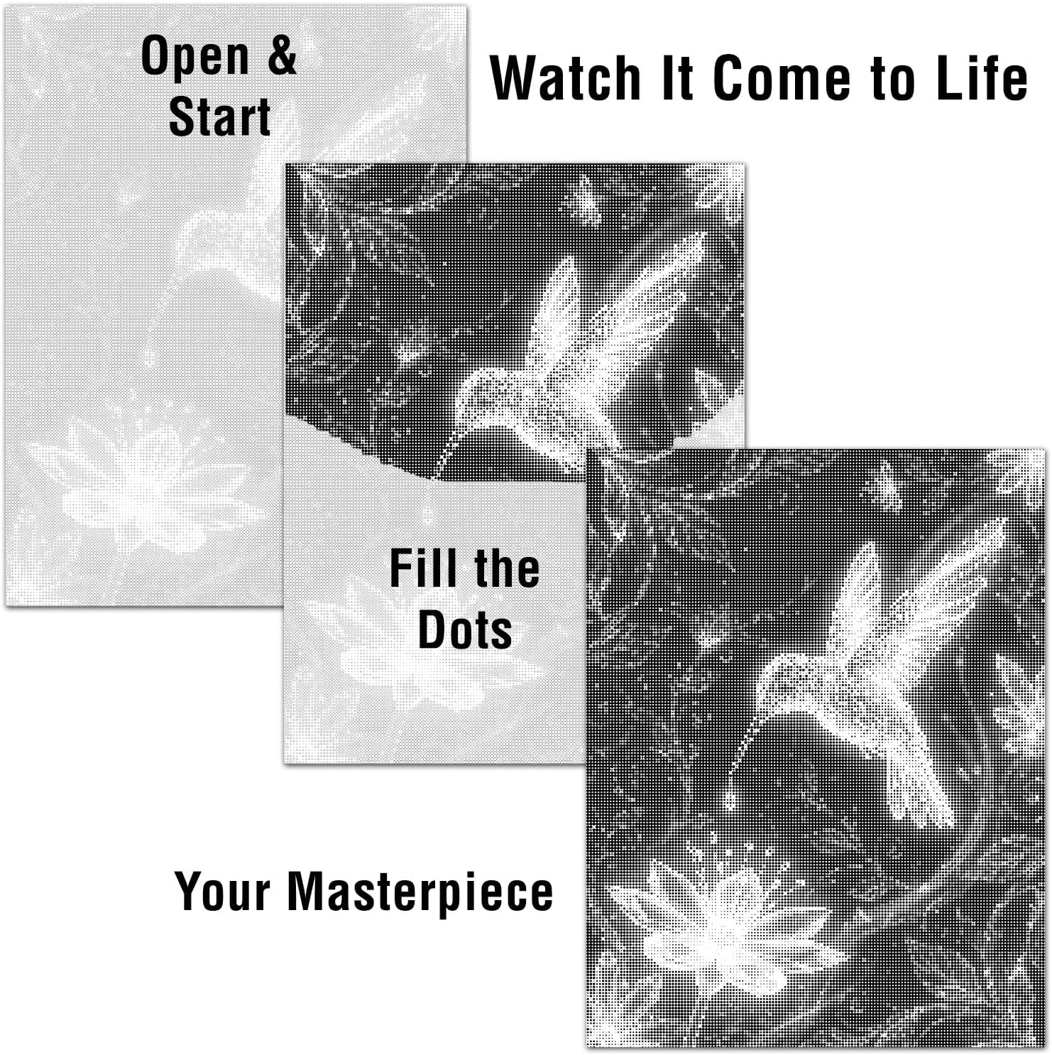 On The Dot Art Dot Painting Kit for Adults | Midnight Gleam Hummingbird 13x17 Canvas w/Dual Tip Marker | Relaxing Alternative to Diamond Painting | No Tiny Pieces No Mess Garden Lover Frameable Gift