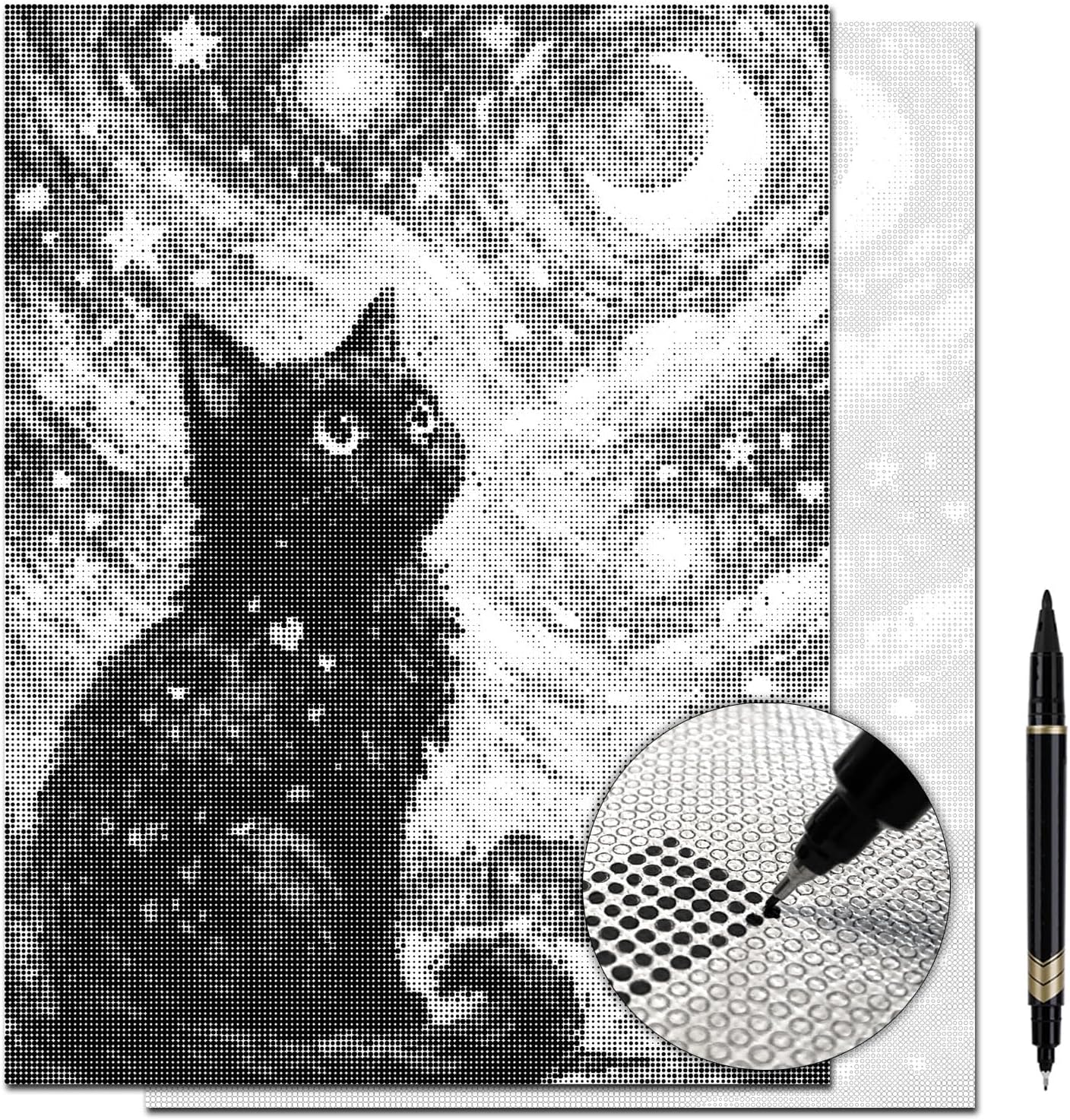 On The Dot Art—Dot Painting Kit for Adults|Starry, Starry Gato Black Cat & Moon 13x17 Canvas w/Dual-Tip Marker|Relaxing Art Activity Alternative to Diamond Painting|No Tiny Pieces,No Mess Great Gift