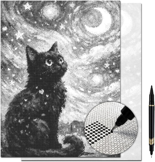 On The Dot Art—Dot Painting Kit for Adults|Starry, Starry Gato Black Cat & Moon 13x17 Canvas w/Dual-Tip Marker|Relaxing Art Activity Alternative to Diamond Painting|No Tiny Pieces,No Mess Great Gift