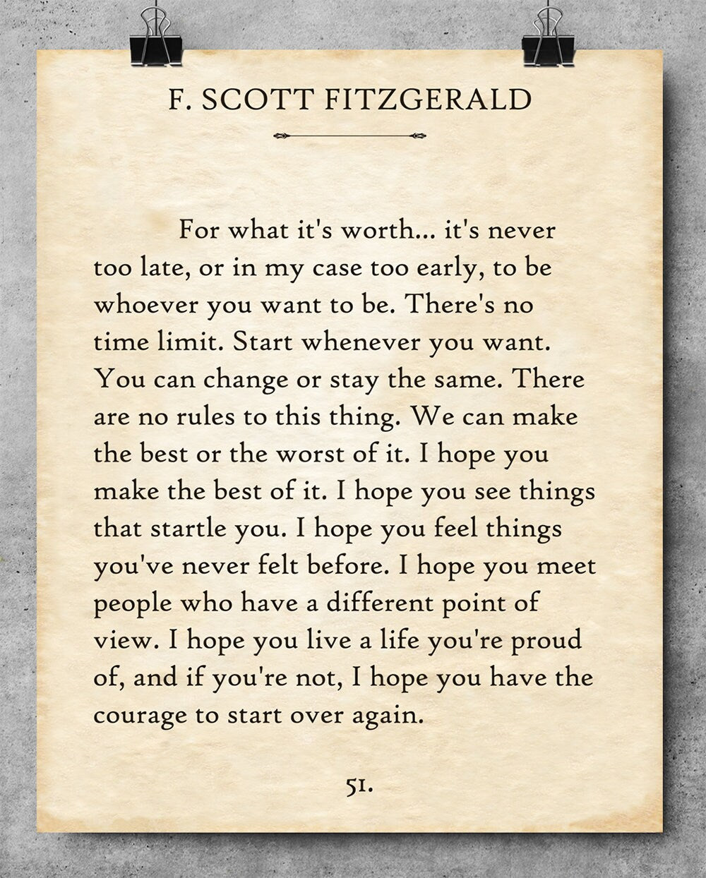 F. Scott Fitzgerald - For What It's Worth - 11x14 Unframed Typography Book Page Print - Great Inspirational Gift & Decor