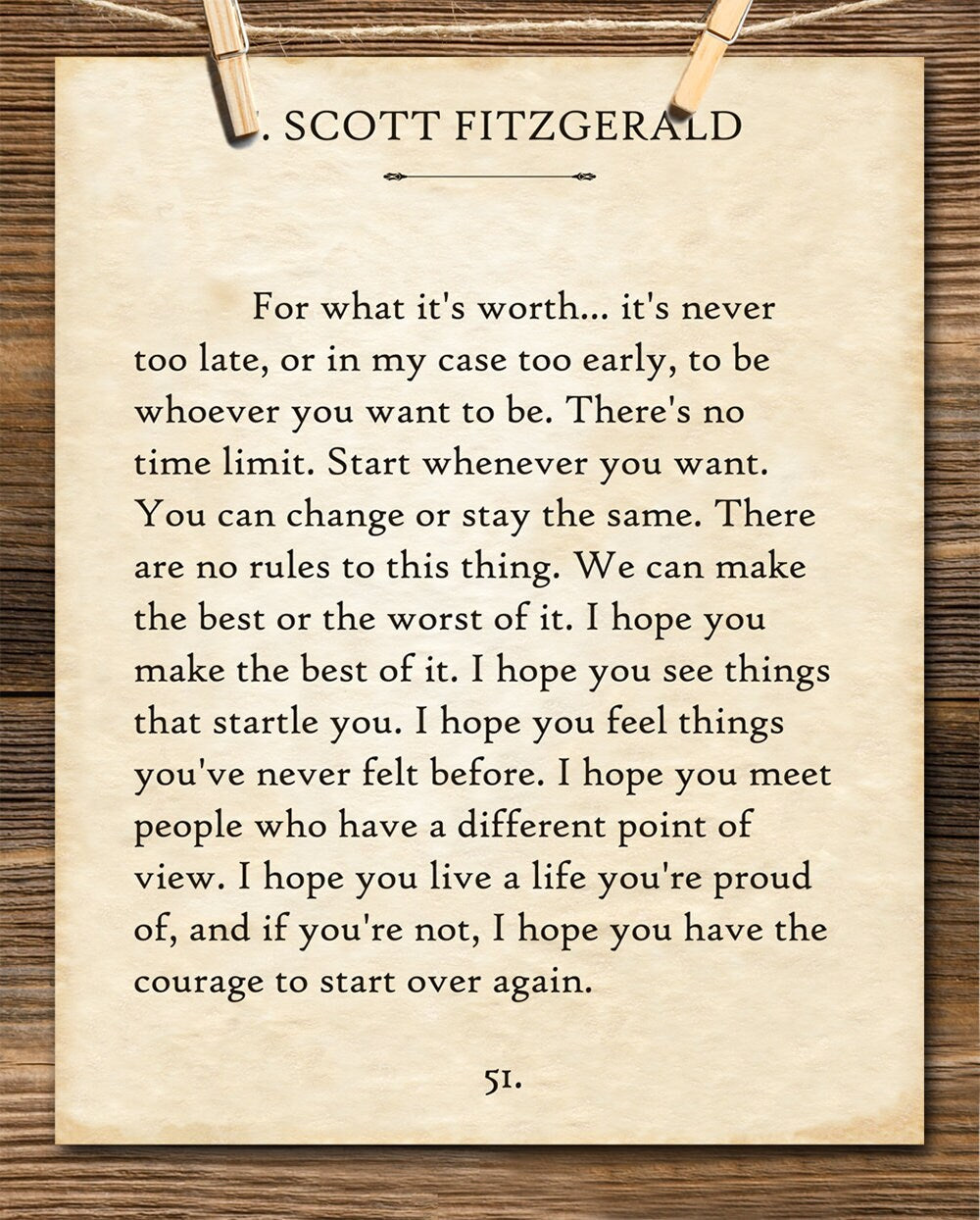 F. Scott Fitzgerald - For What It's Worth - 11x14 Unframed Typography Book Page Print - Great Inspirational Gift & Decor