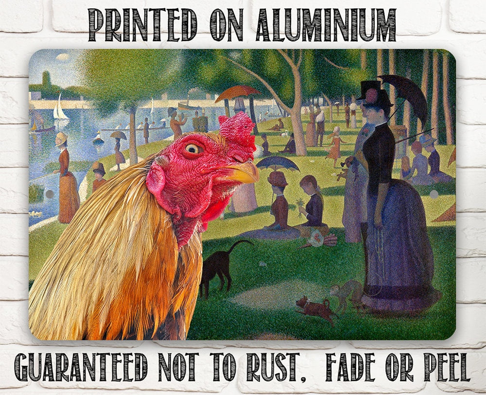 A Sunday Afternoon on the Island of La Grande Painting - Interrupted Rooster - Metal Sign Metal Sign Lone Star Art 