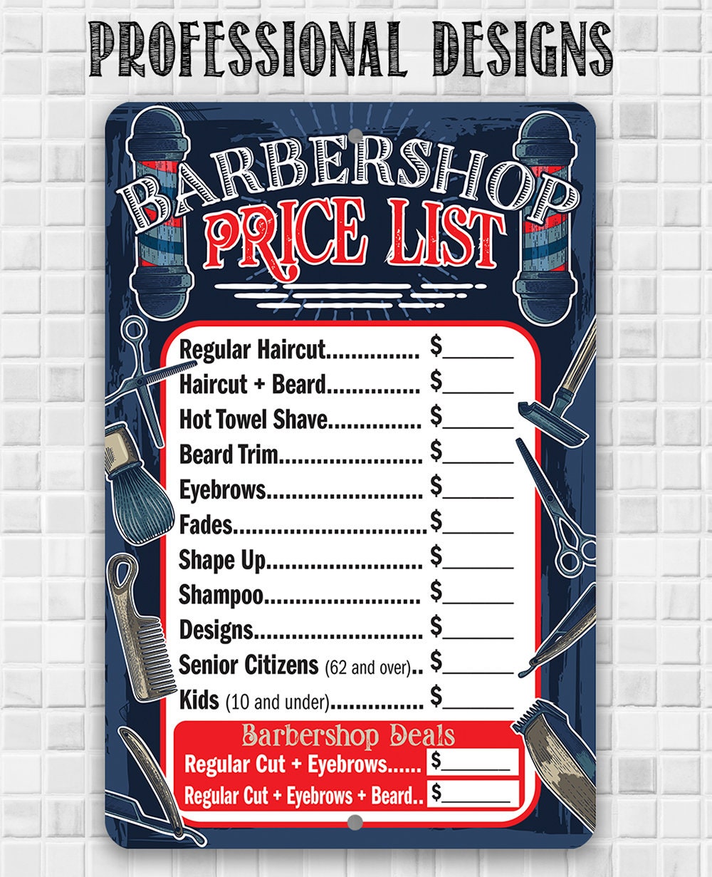 Barbershop Price List - 8" x 12" or 12" x 18" Aluminum Tin Awesome Metal Poster Lone Star Art 