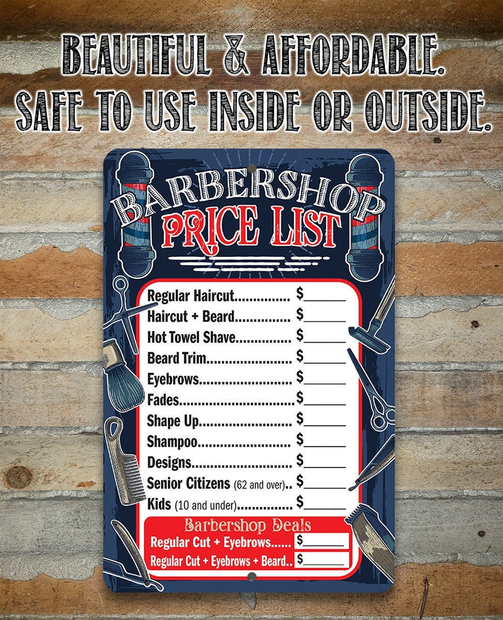 Barbershop Price List - 8" x 12" or 12" x 18" Aluminum Tin Awesome Metal Poster Lone Star Art 