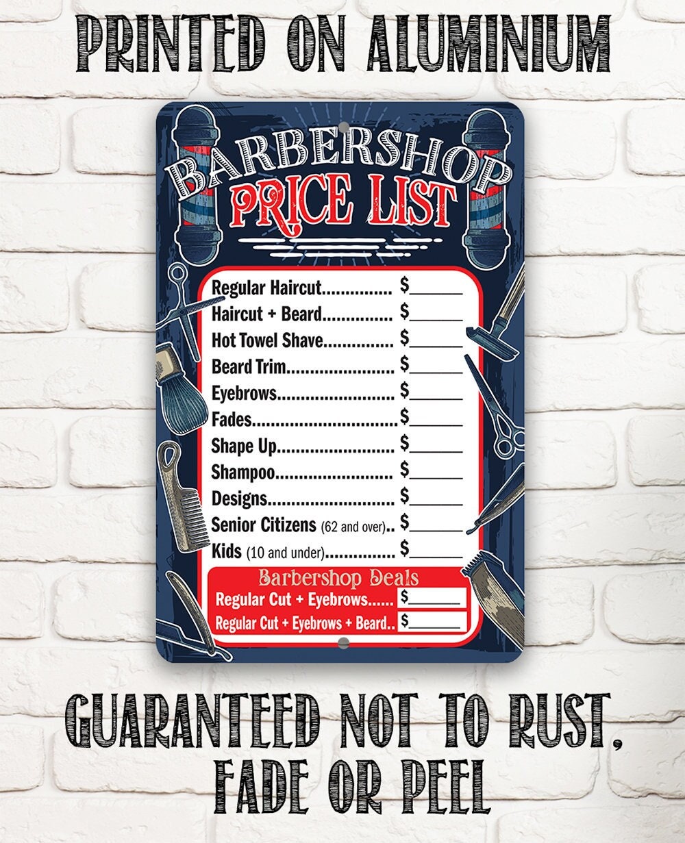 Barbershop Price List - 8" x 12" or 12" x 18" Aluminum Tin Awesome Metal Poster Lone Star Art 