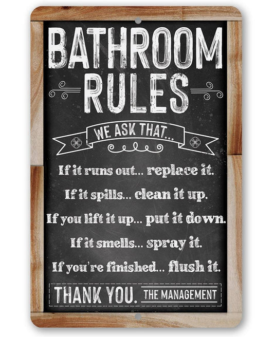 Bathroom Rules (Chalkboard Style) - Metal Sign | Lone Star Art.