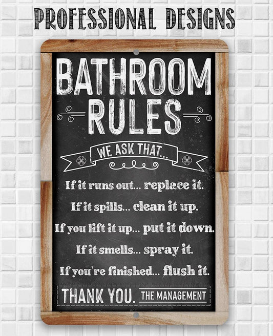 Bathroom Rules (Chalkboard Style) - Metal Sign | Lone Star Art.
