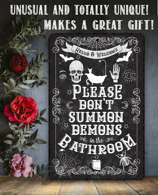 Bathroom Signs - Please Don't Summon Demons - Durable Metal Sign - 8" x 12" or 12" x 18" Aluminum Tin Awesome Metal Poster Lone Star Art
