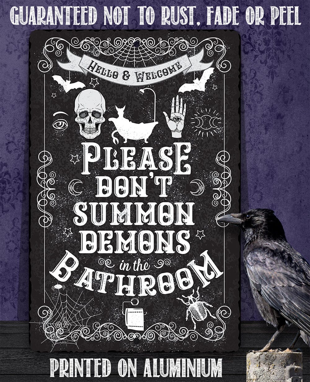 Bathroom Signs - Please Don't Summon Demons - Durable Metal Sign - 8" x 12" or 12" x 18" Aluminum Tin Awesome Metal Poster Lone Star Art 