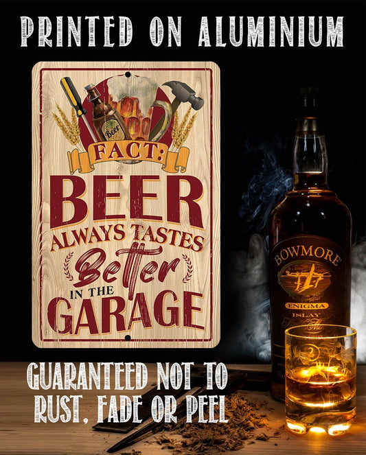 Beer Always Tastes Better in the Garage - Metal Sign Metal Sign Lone Star Art