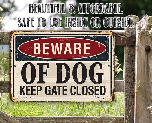 Beware of Dog Keep Gate Closed - 8" x 12" or 12" x 18" Aluminum Tin Awesome Metal Poster Lone Star Art