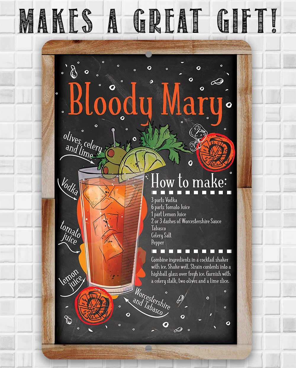 Bloody Mary Bar Recipe - Metal Sign | Lone Star Art.